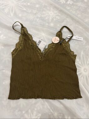 Forever 21 Olive Lace-Trim Ribbed Cami